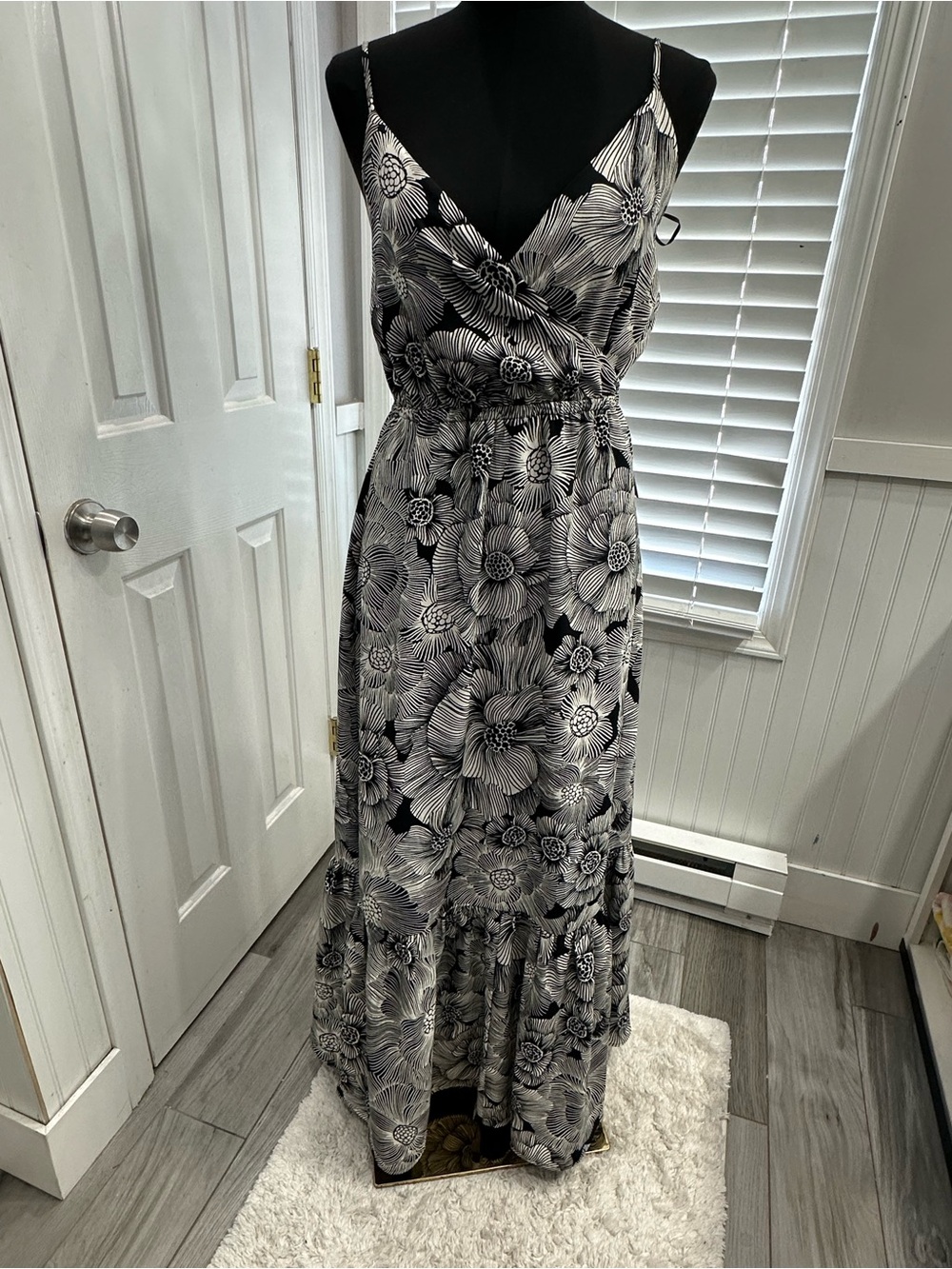 Express Black and White Floral Wrap Maxi Dress